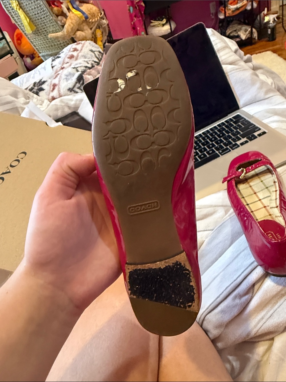 Coach Glossy Patent Ballet Flats in Hot Pink size 5 women’s - Picture 7 of 8